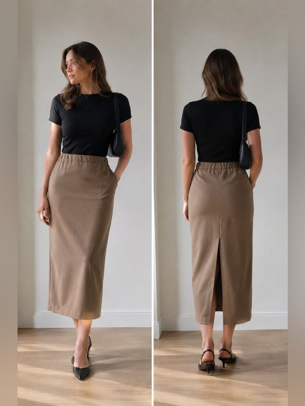 Vintage Tan Midi Pencil Skirt